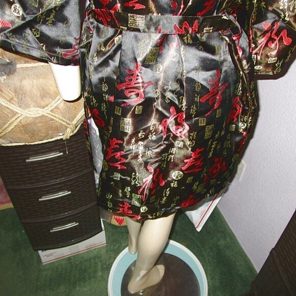 Vintage CHINESE One Size ROBE Smoking Jacket LONGEVITY & WEALTH Silky KIMONO - Picture 9 of 10